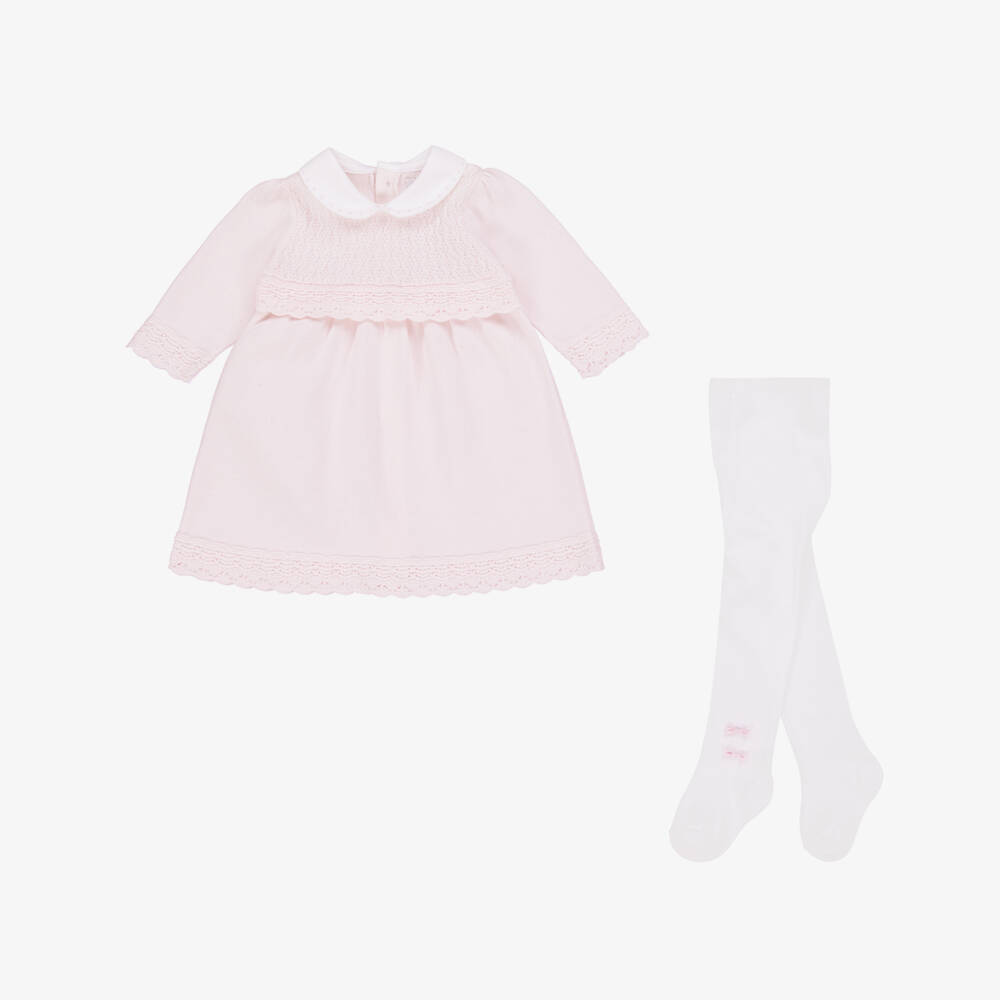 Emile et Rose-Baby Girls Pale Pink Cotton Knit Dress Set | Childrensalon Outlet