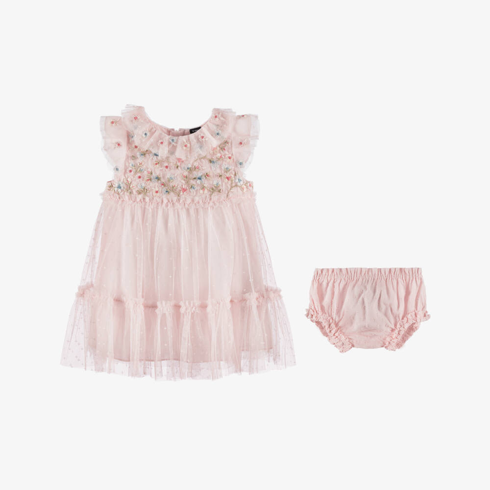 Needle & Thread-Baby Girls Pale Pink Embroidered Antoinettes Floral Dress | Childrensalon Outlet