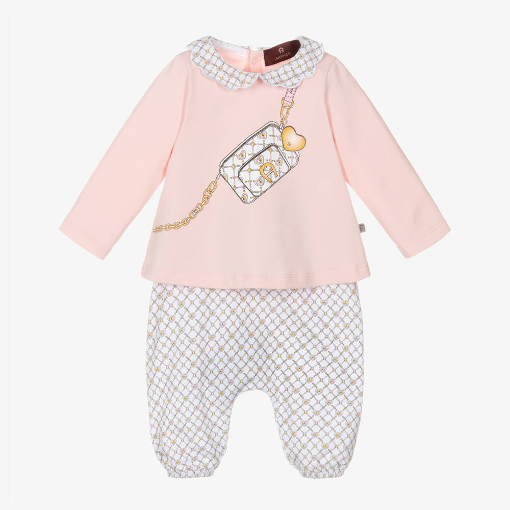 AIGNER-Baby Girls Pale Pink Pima Cotton Trouser Set | Childrensalon Outlet