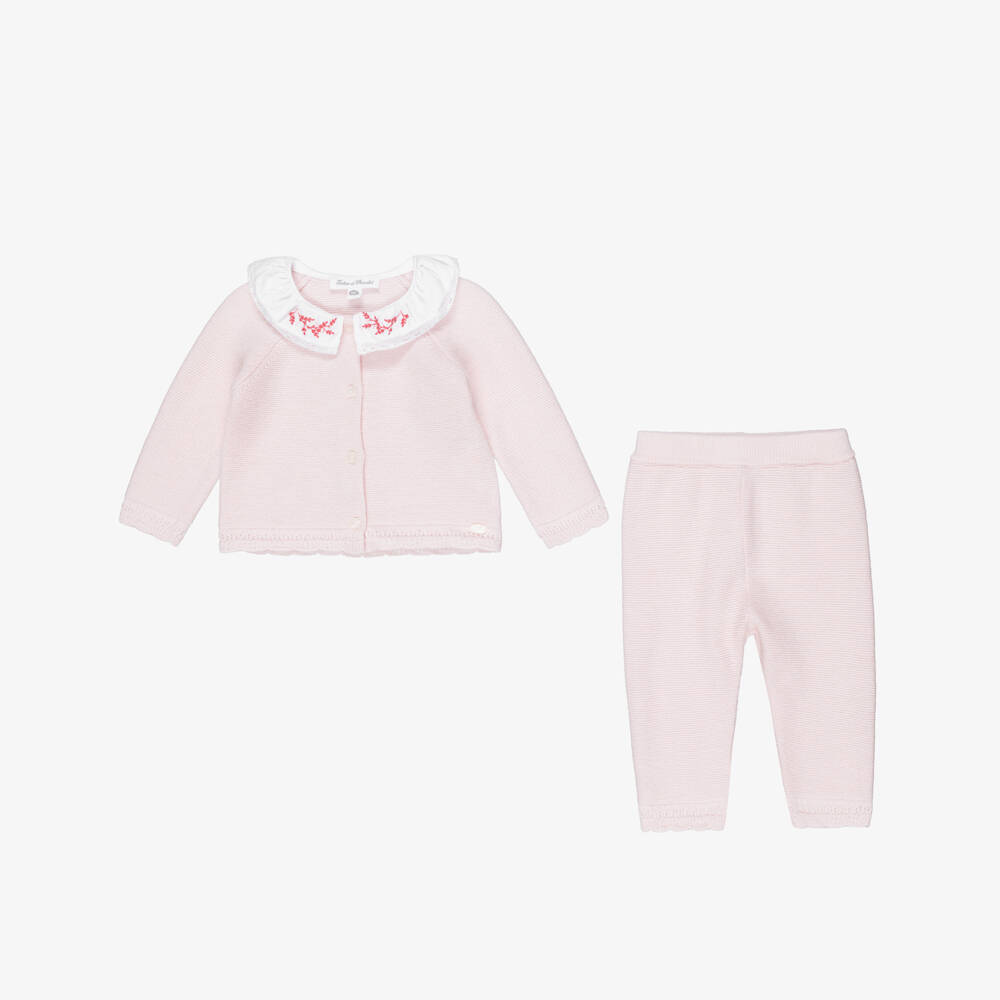 Tartine et Chocolat-Baby Girls Pale Pink Wool & Cashmere Trouser Set | Childrensalon Outlet