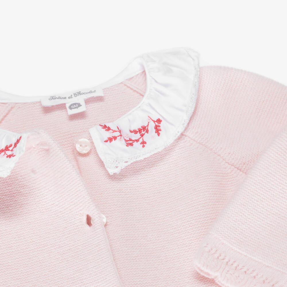 Tartine et Chocolat-Baby Girls Pale Pink Wool & Cashmere Trouser Set | Childrensalon Outlet