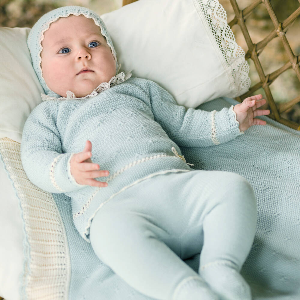 PAZ Rodríguez-Baby Girls Pastel Green Wool Knit Babysuit Set | Childrensalon Outlet