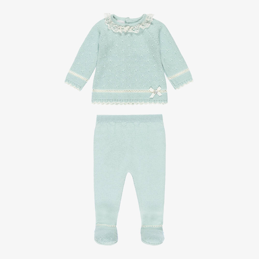 PAZ Rodríguez-Baby Girls Pastel Green Wool Knit Babysuit Set | Childrensalon Outlet