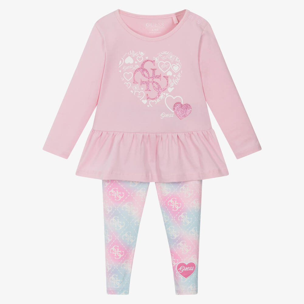 Guess-Baby Girls Pink 4G Logo Dress & Leggings Set | Childrensalon Outlet