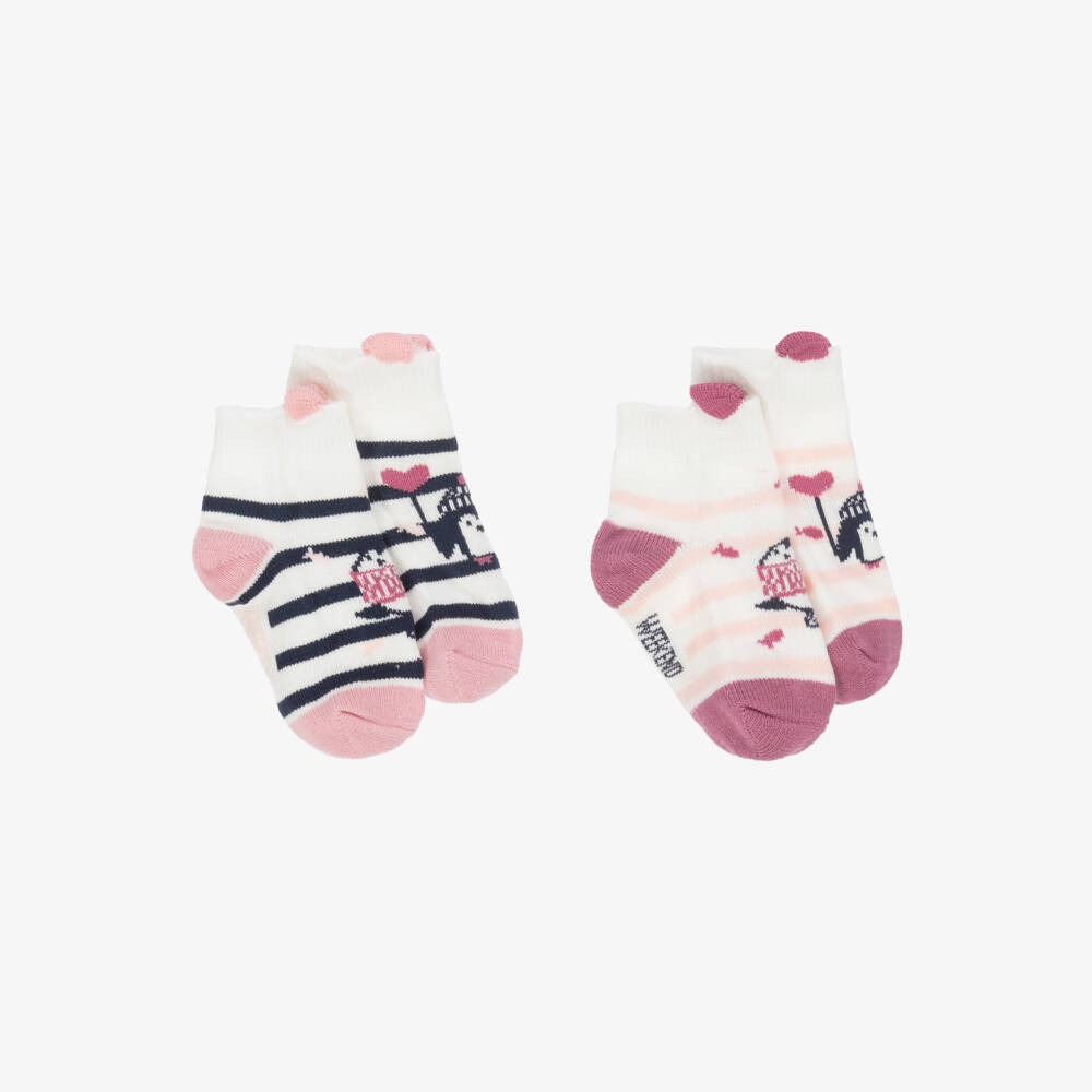 Week-end à la mer-Baby Girls Pink & Blue Striped Socks (2 Pack) | Childrensalon Outlet