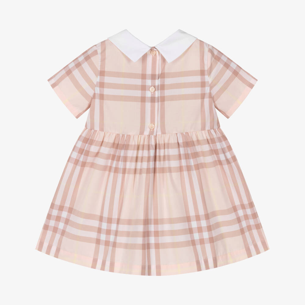 Burberry-Baby Girls Pink Check Cotton Dress with White Collar | Childrensalon Outlet