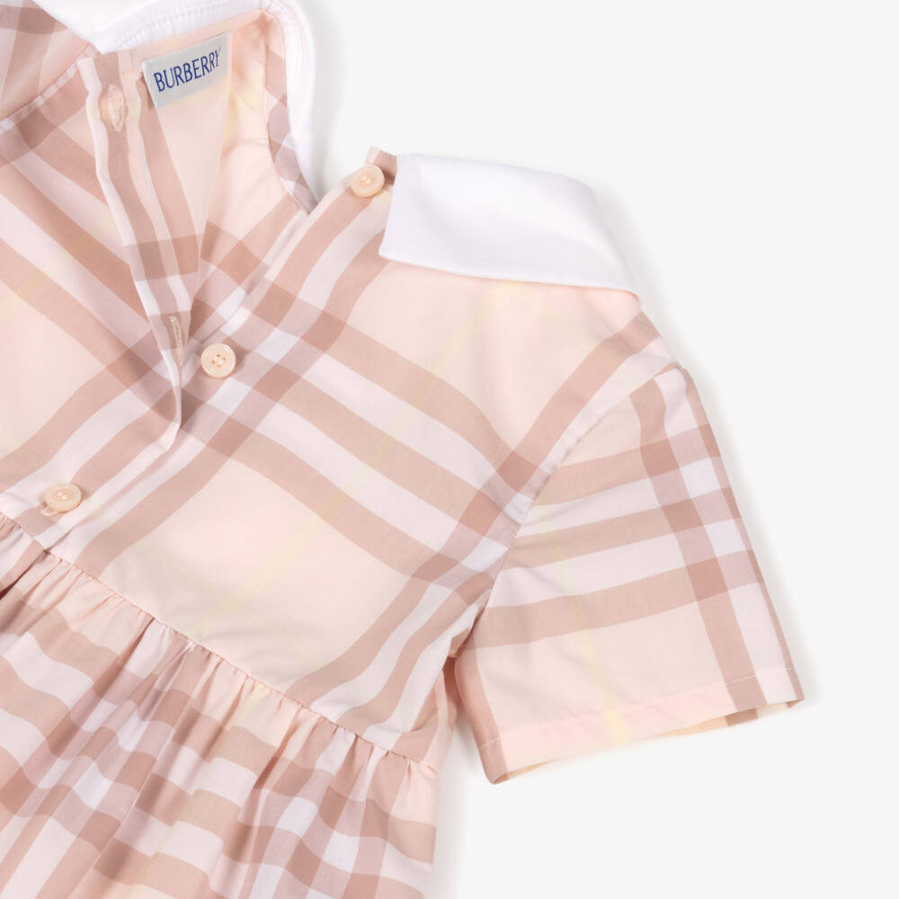 Burberry-Baby Girls Pink Check Cotton Dress with White Collar | Childrensalon Outlet
