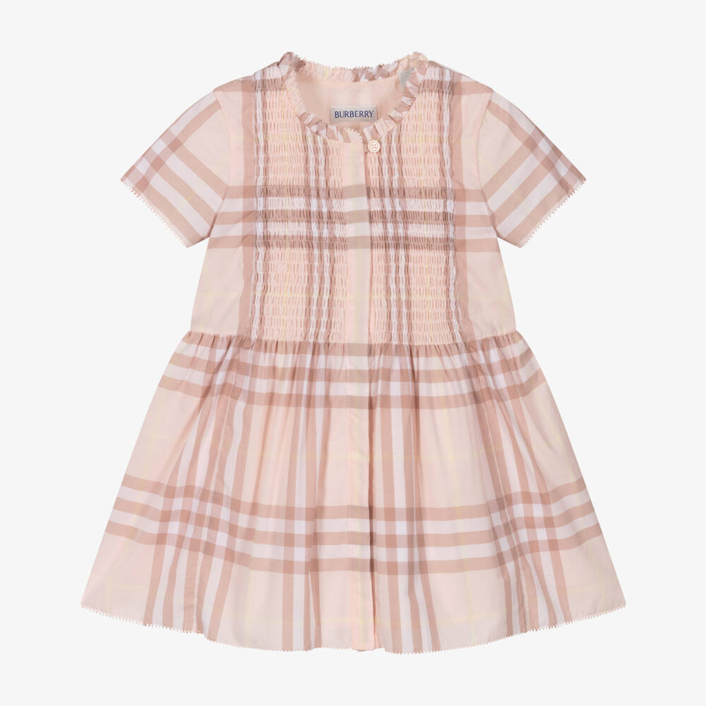 Burberry-Baby Girls Pink Check Short Sleeved Dress | Childrensalon Outlet
