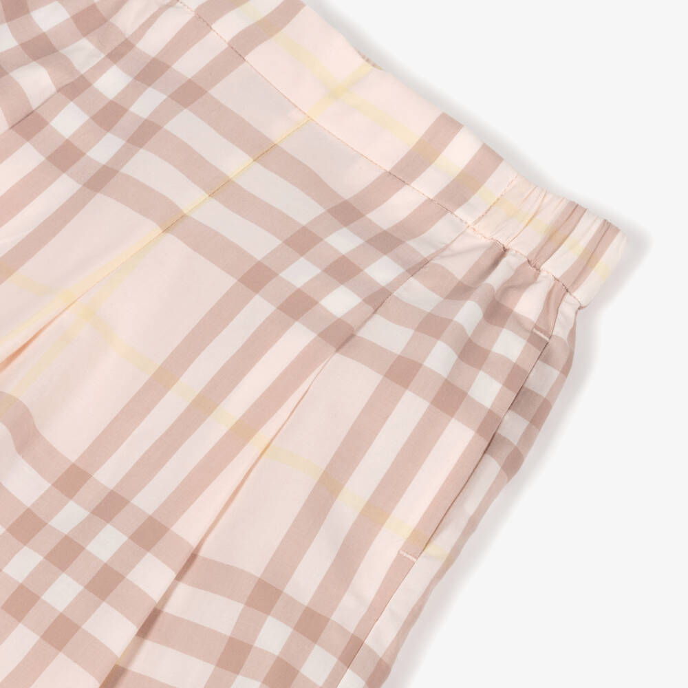 Burberry-Baby Girls Pink Check Wide Leg Cotton Trousers | Childrensalon Outlet