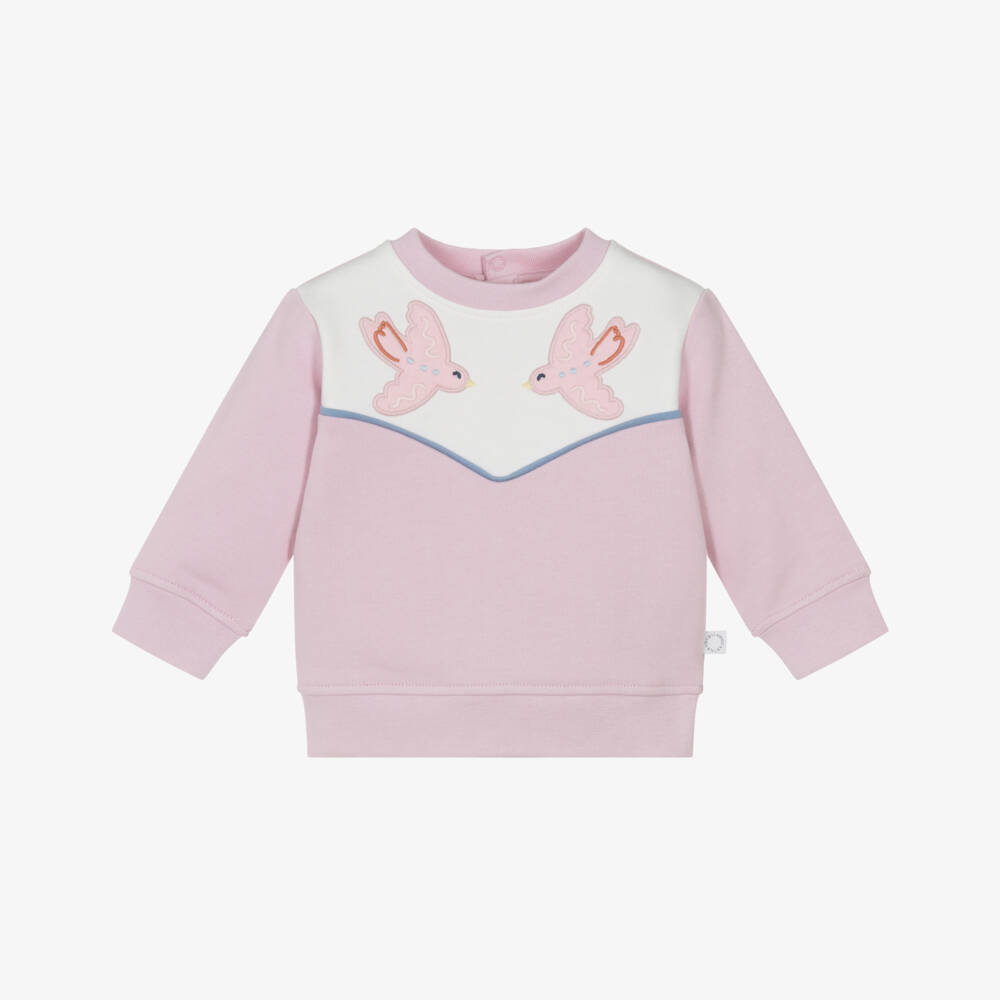 Stella McCartney Kids-Baby Girls Pink Cotton Bird Appliqué Sweatshirt | Childrensalon Outlet