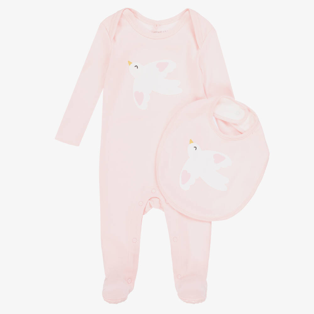 Stella McCartney Kids-Baby Girls Pink Cotton Bird Print Babygrow Set | Childrensalon Outlet