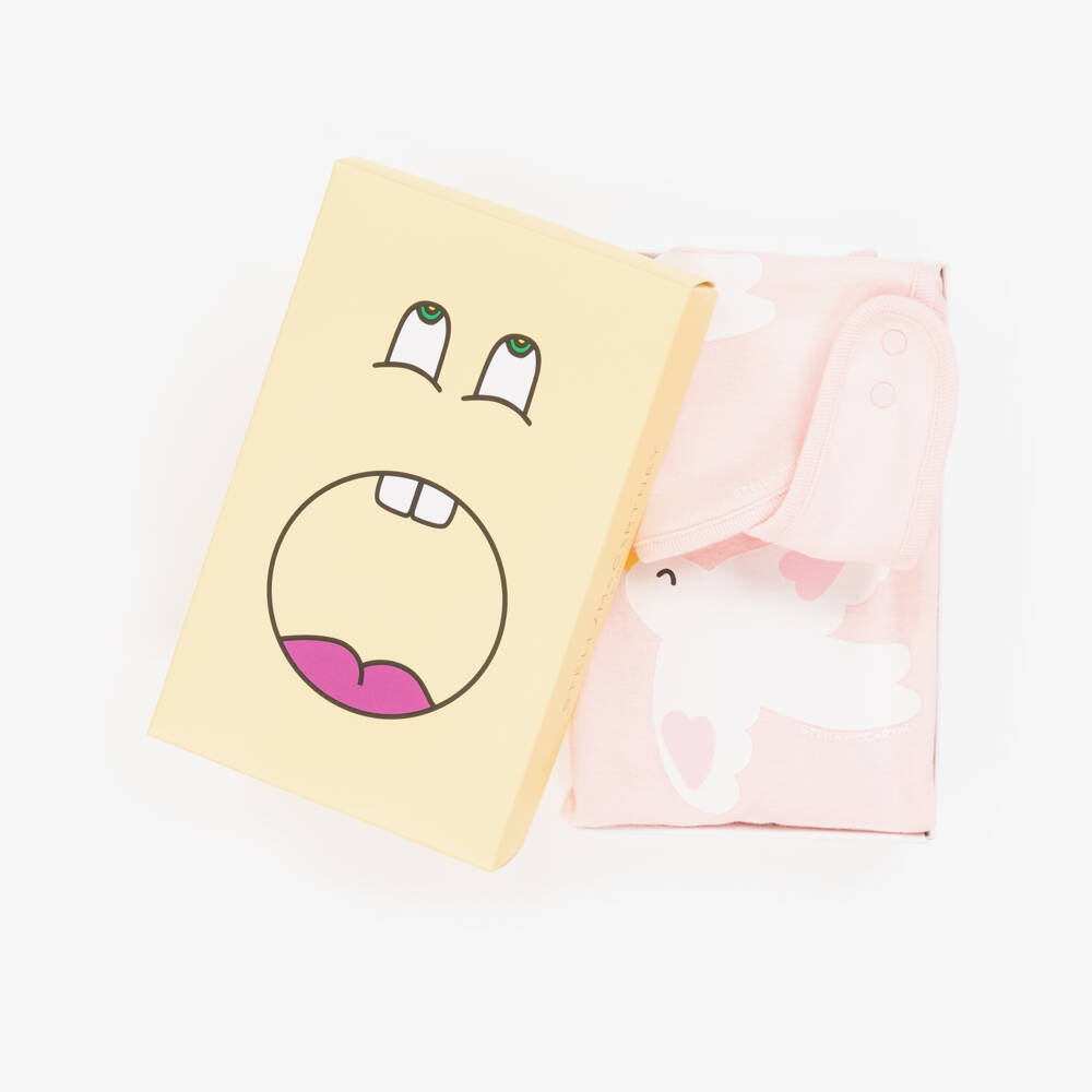 Stella McCartney Kids-Baby Girls Pink Cotton Bird Print Babygrow Set | Childrensalon Outlet