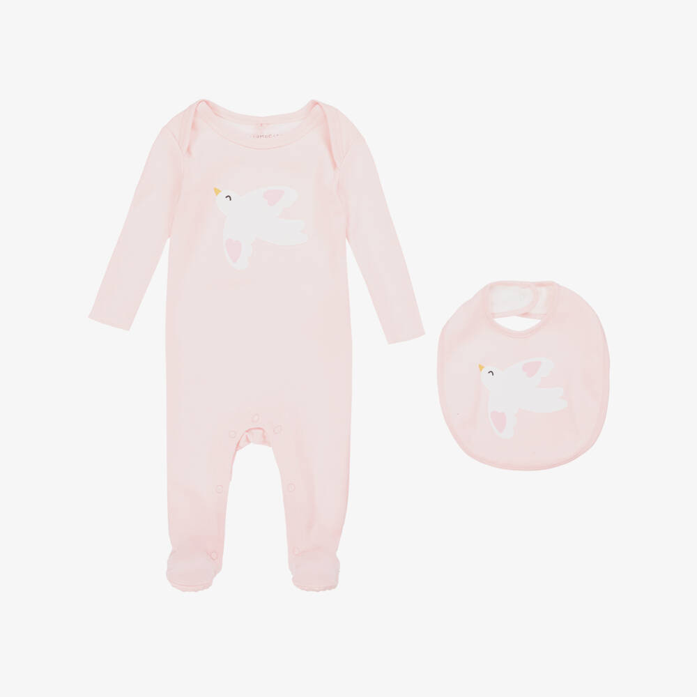 Stella McCartney Kids-Baby Girls Pink Cotton Bird Print Babygrow Set | Childrensalon Outlet