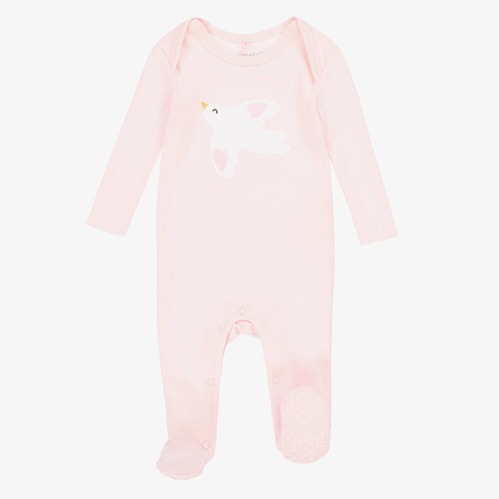 Stella McCartney Kids-Baby Girls Pink Cotton Bird Print Babygrow Set | Childrensalon Outlet