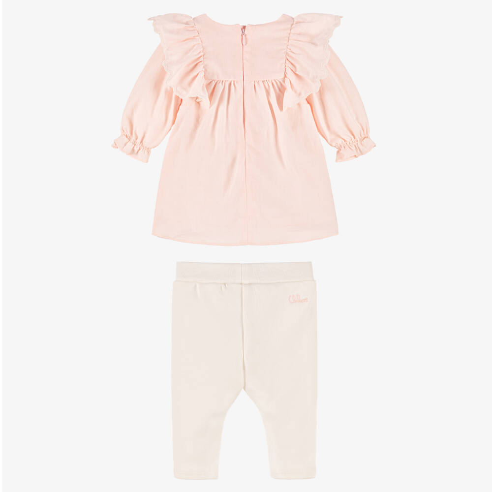Chloé-Baby Girls Pink Cotton Dress & Leggings Set | Childrensalon Outlet