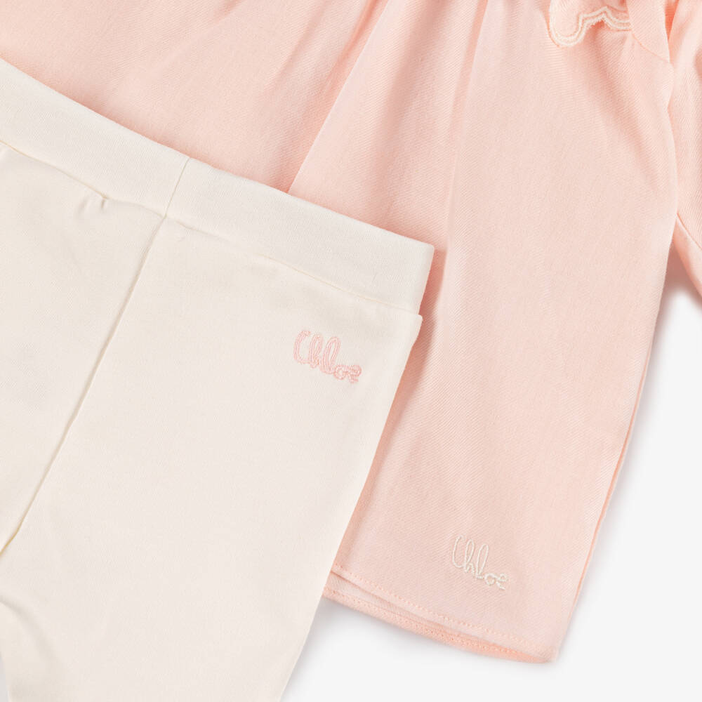 Chloé-Baby Girls Pink Cotton Dress & Leggings Set | Childrensalon Outlet