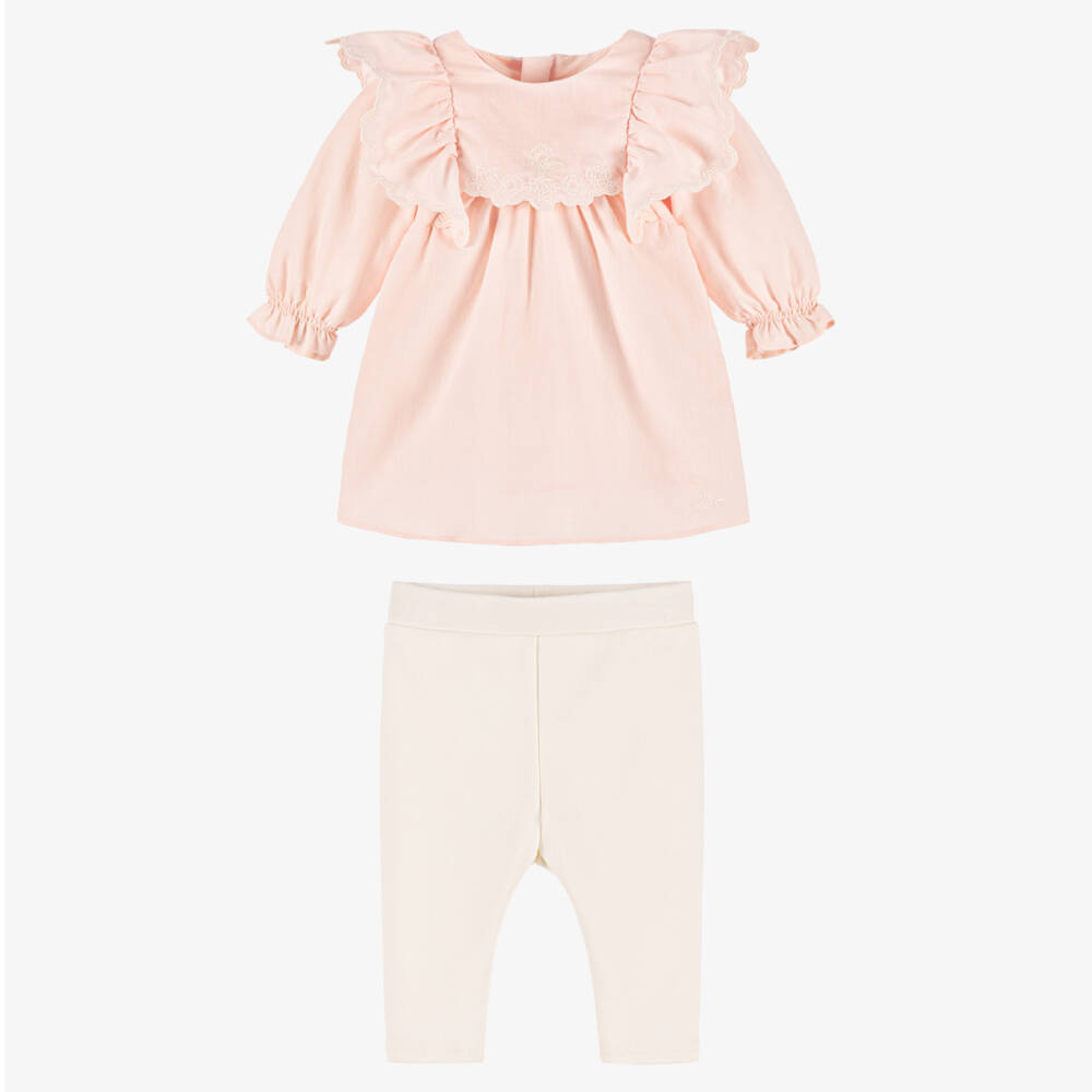 Chloé-Baby Girls Pink Cotton Dress & Leggings Set | Childrensalon Outlet