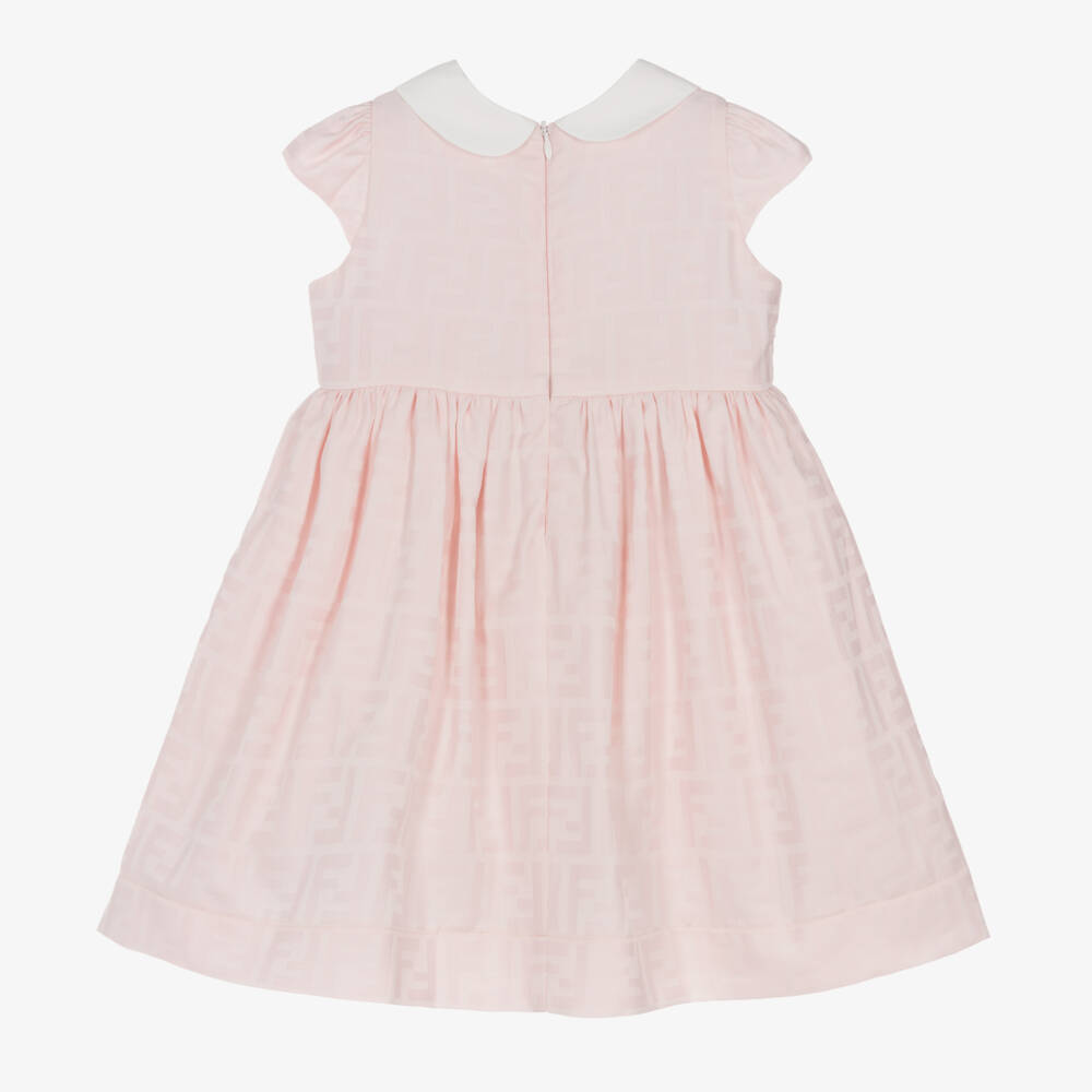 Fendi-Baby Girls Pink Cotton FF Logo Dress | Childrensalon Outlet