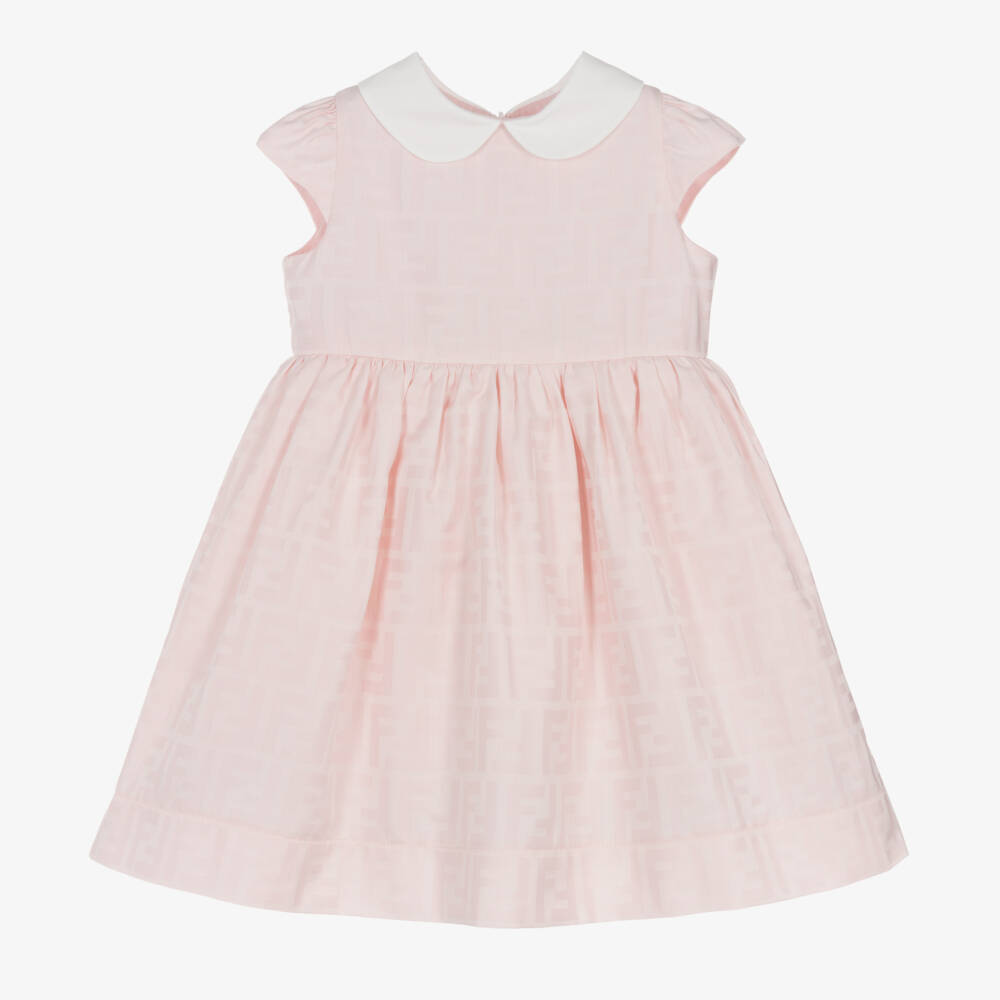 Fendi-Baby Girls Pink Cotton FF Logo Dress | Childrensalon Outlet