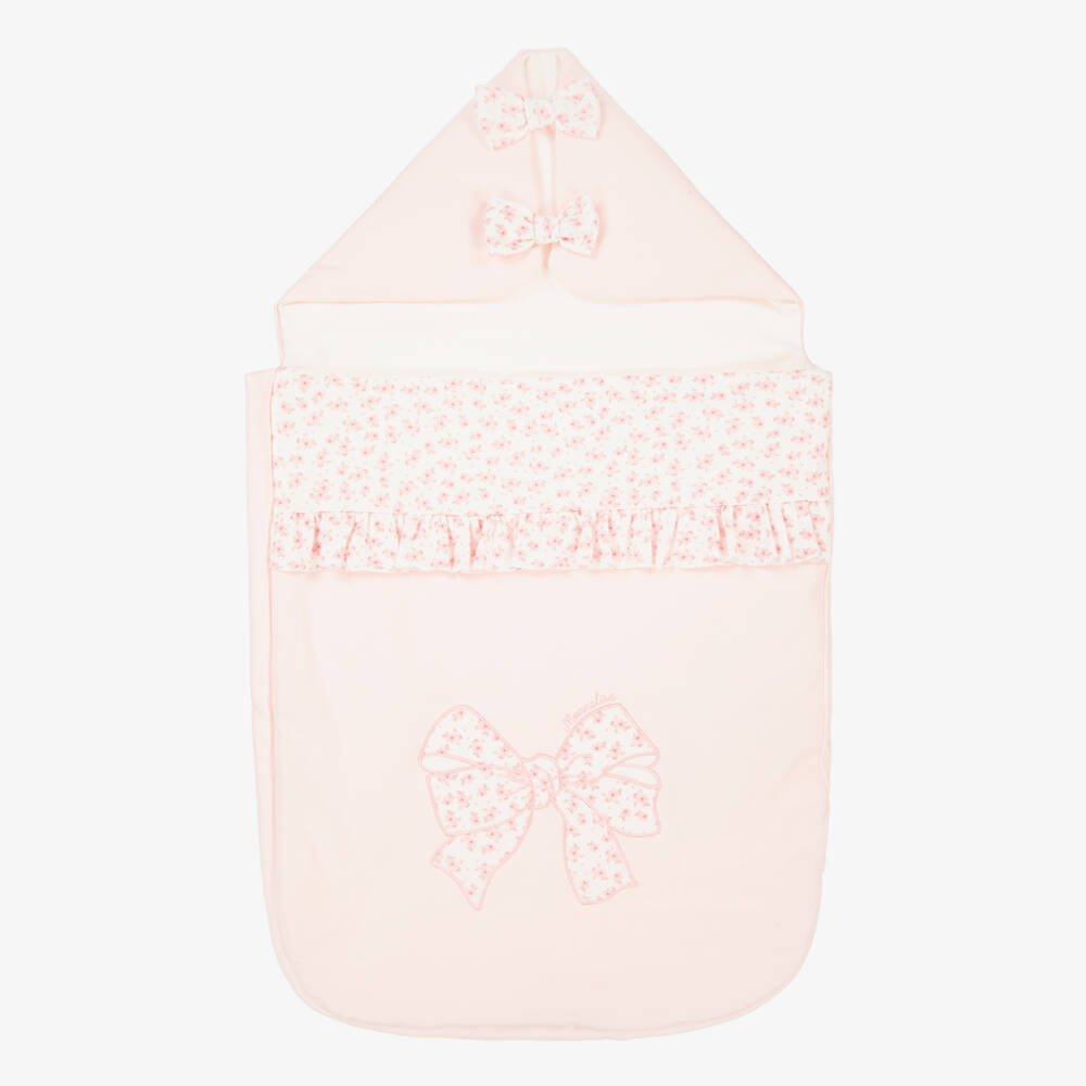 Monnalisa-Baby Girls Pink Cotton Floral Bow Nest (74cm) | Childrensalon Outlet