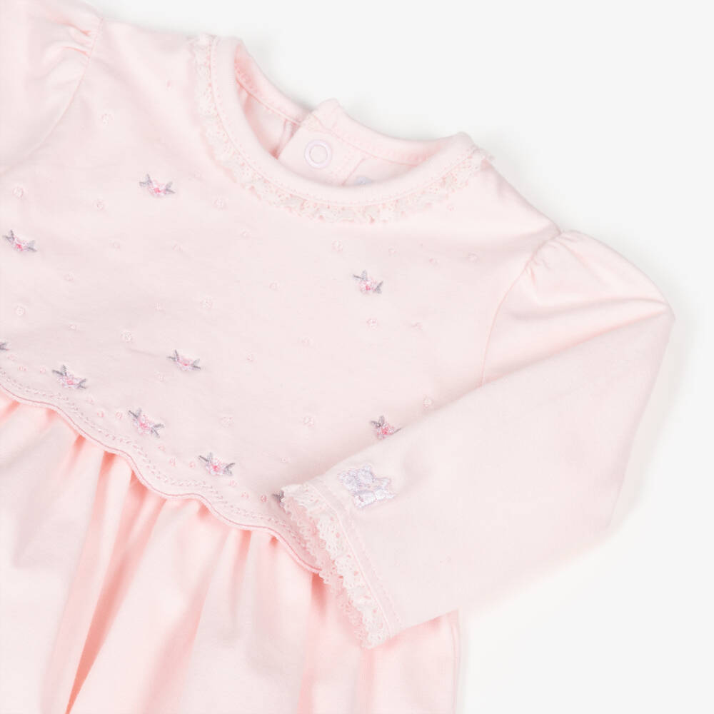 Emile et Rose-Baby Girls Pink Cotton Floral Embroidered Dress | Childrensalon Outlet
