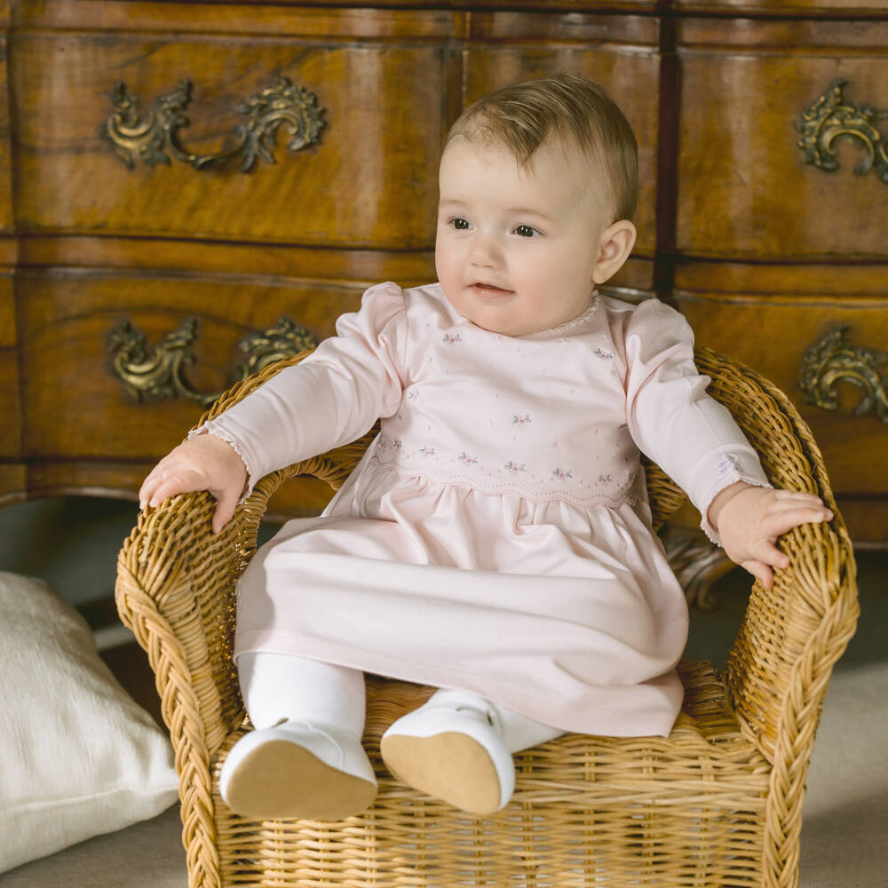Emile et Rose-Baby Girls Pink Cotton Floral Embroidered Dress | Childrensalon Outlet