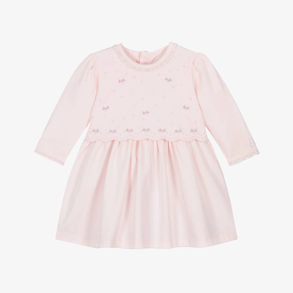 Emile et Rose-Baby Girls Pink Cotton Floral Embroidered Dress | Childrensalon Outlet