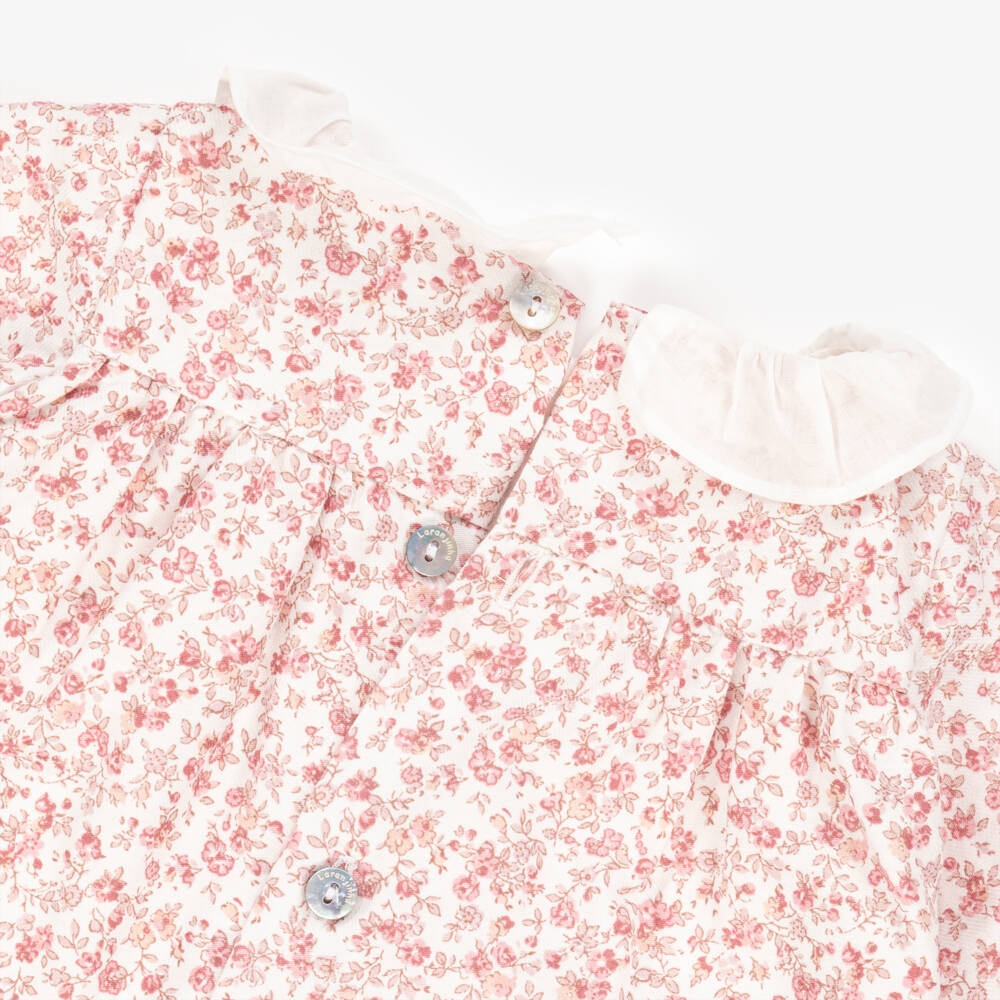 Laranjinha-Baby Girls Pink Cotton Floral Print Dress | Childrensalon Outlet