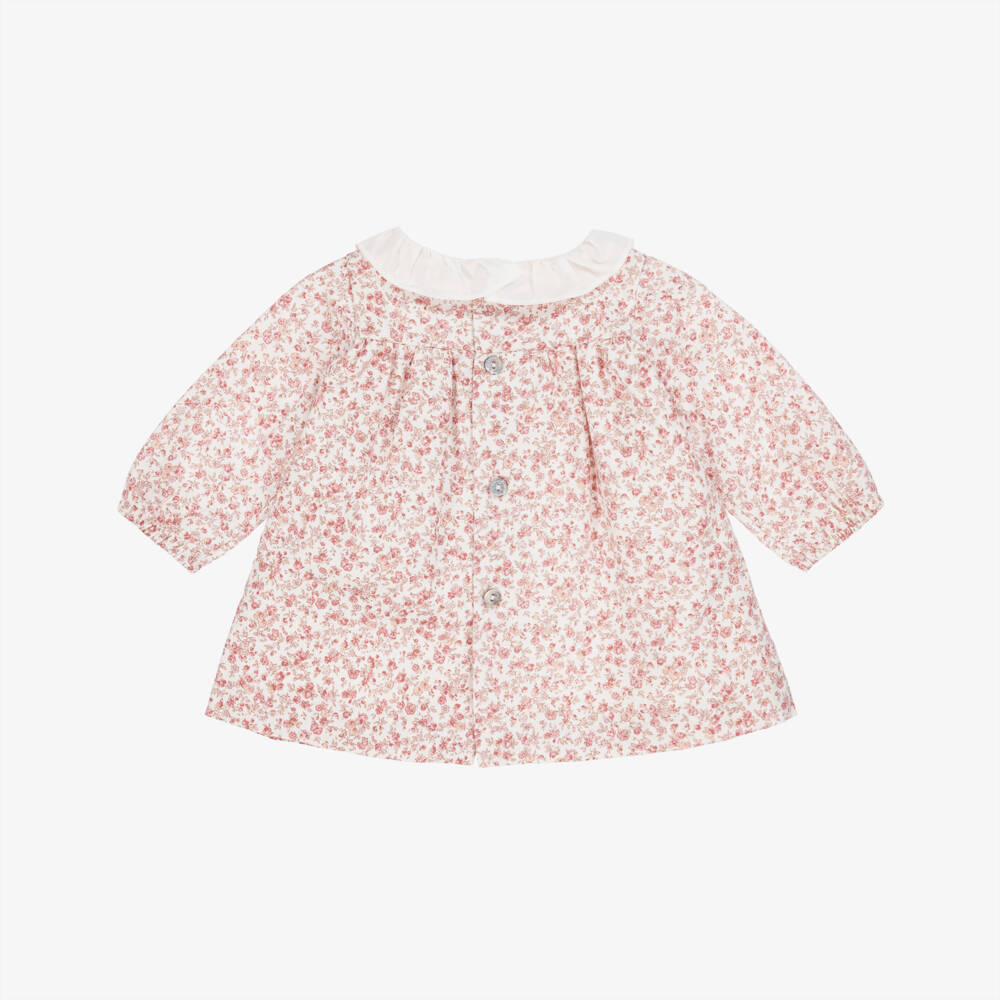 Laranjinha-Baby Girls Pink Cotton Floral Print Dress | Childrensalon Outlet