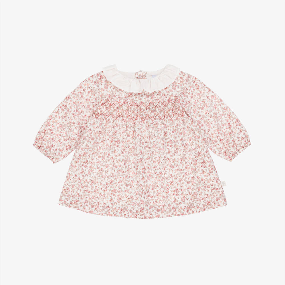 Laranjinha-Baby Girls Pink Cotton Floral Print Dress | Childrensalon Outlet