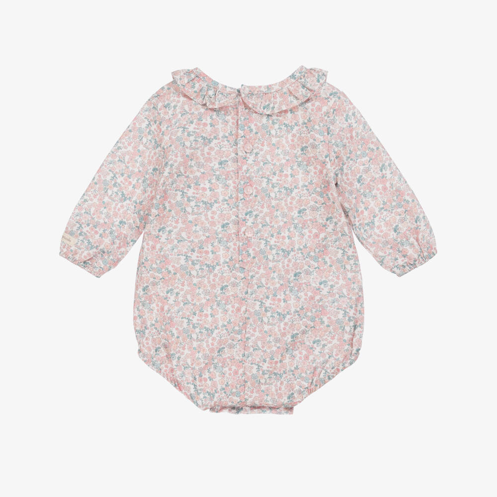 Tutto Piccolo-Baby Girls Pink Cotton Floral Shortie Set | Childrensalon Outlet