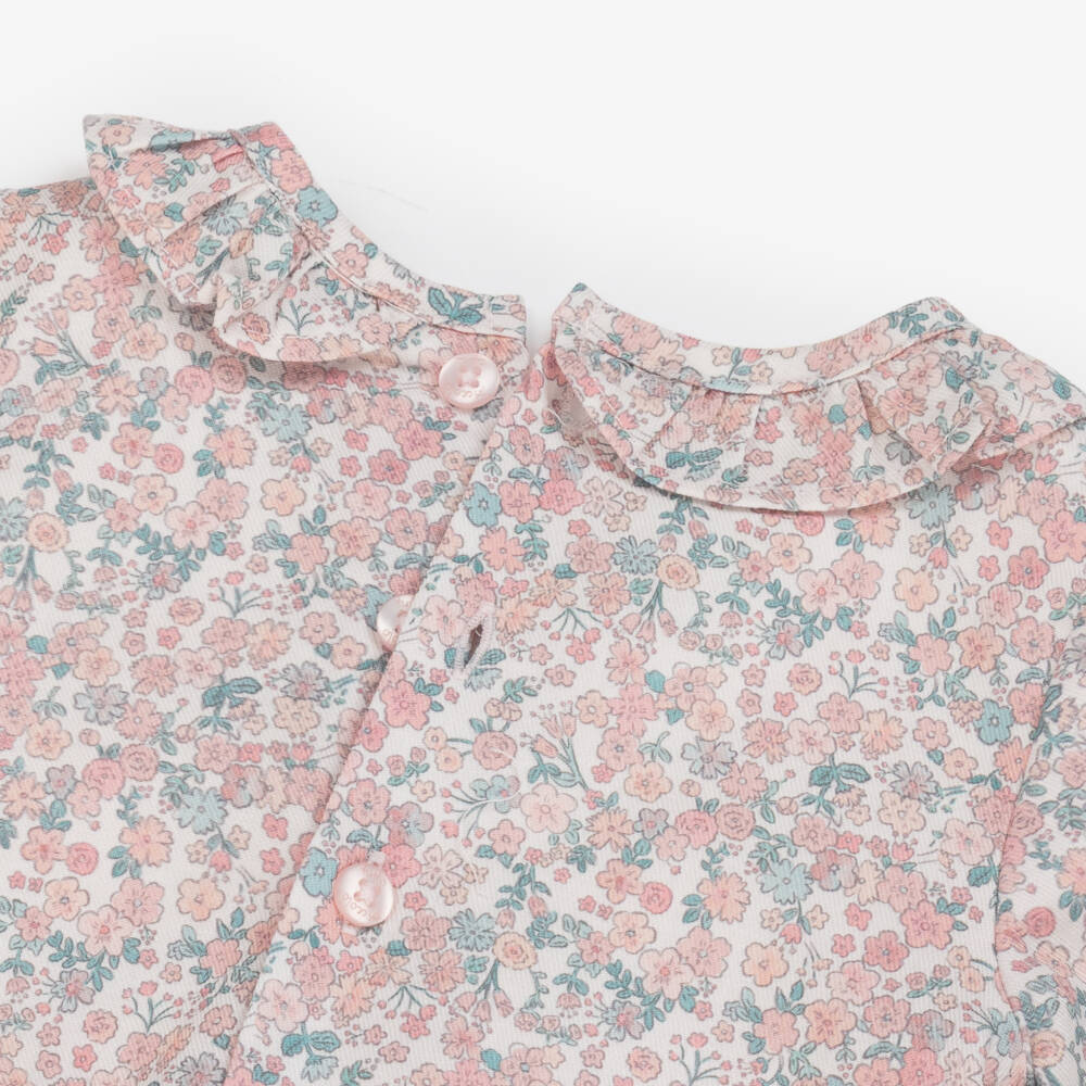 Tutto Piccolo-Baby Girls Pink Cotton Floral Shortie Set | Childrensalon Outlet