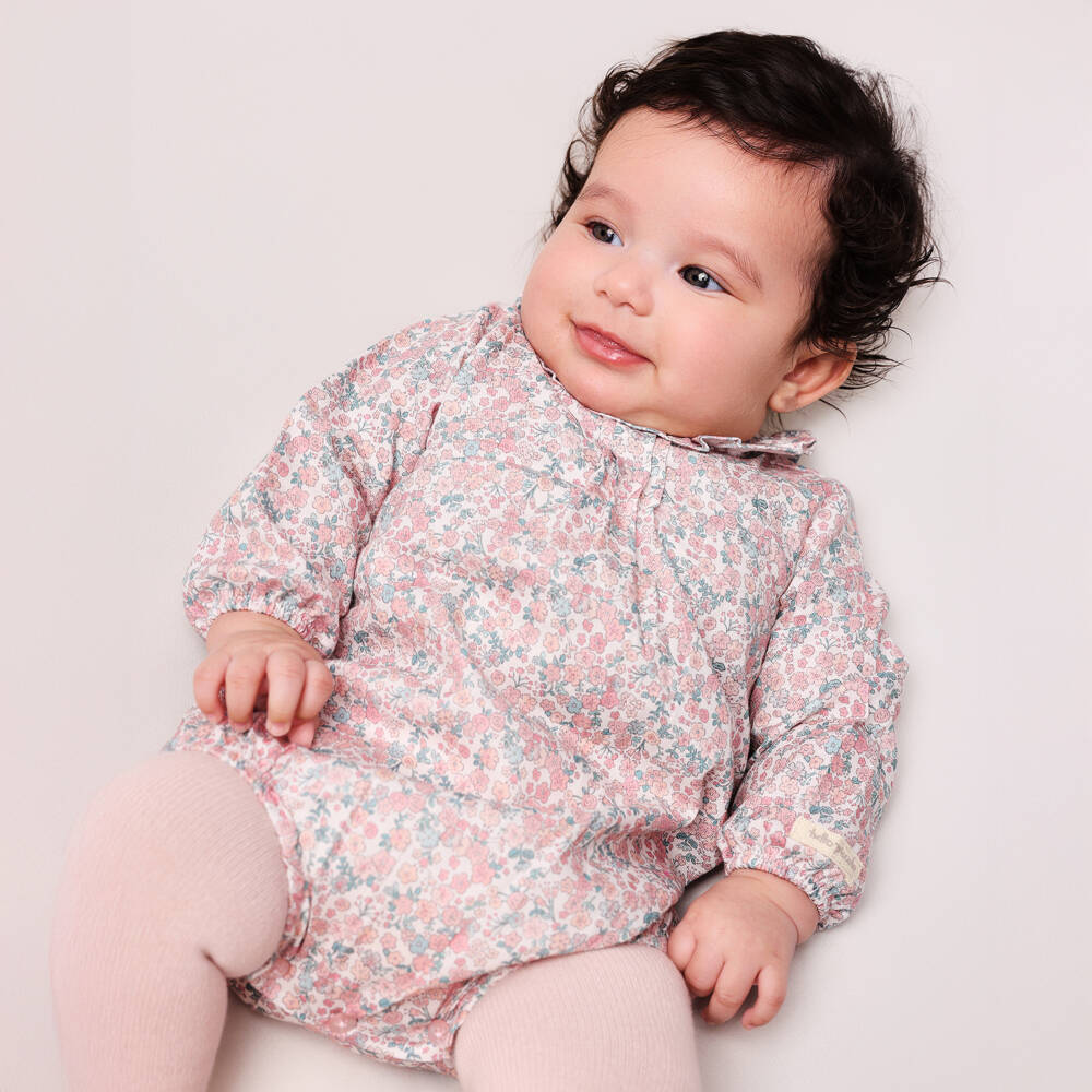 Tutto Piccolo-Baby Girls Pink Cotton Floral Shortie Set | Childrensalon Outlet