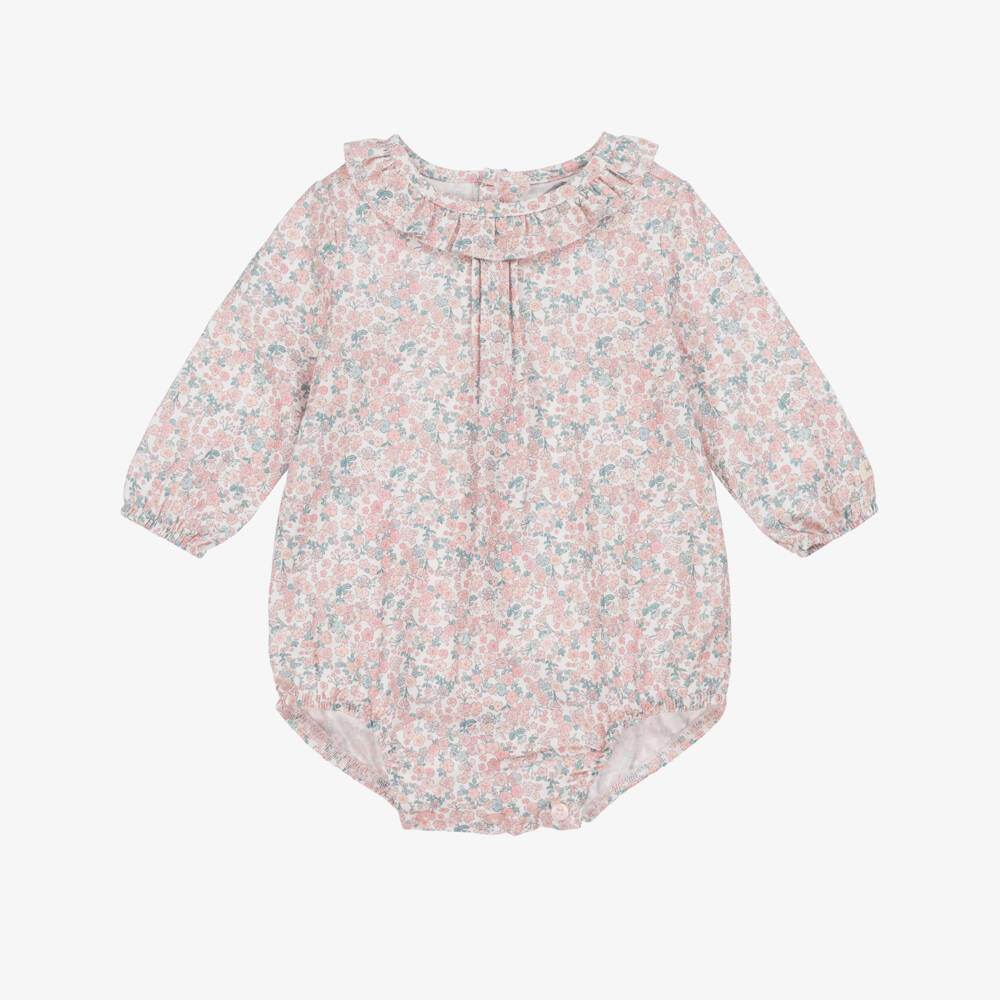 Tutto Piccolo-Baby Girls Pink Cotton Floral Shortie Set | Childrensalon Outlet