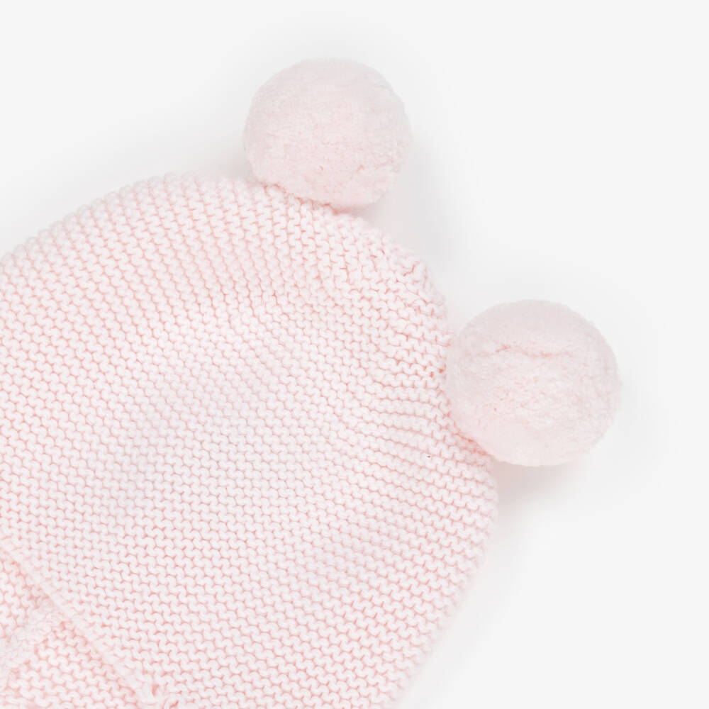 Emile et Rose-Baby Girls Pink Cotton Knit Pom-Pom Hat | Childrensalon Outlet