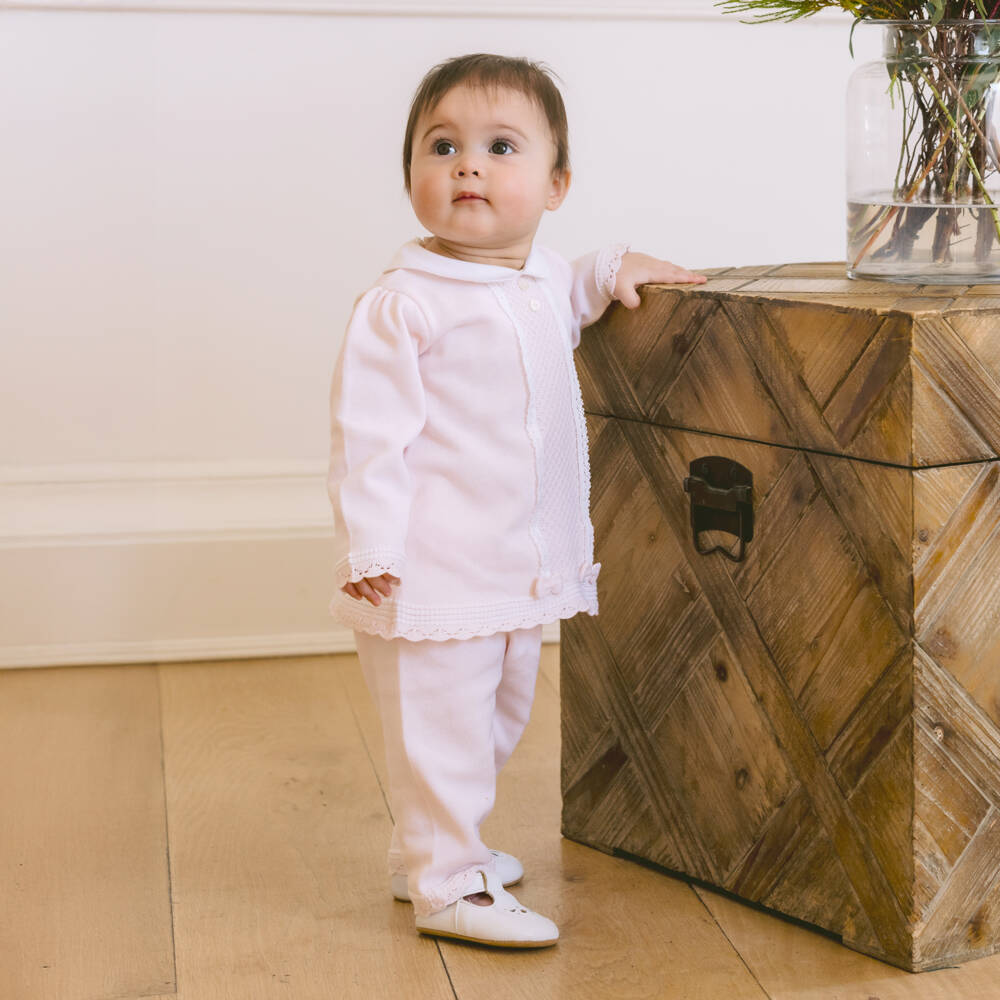 Emile et Rose-Baby Girls Pink Cotton Knit Trouser Set | Childrensalon Outlet