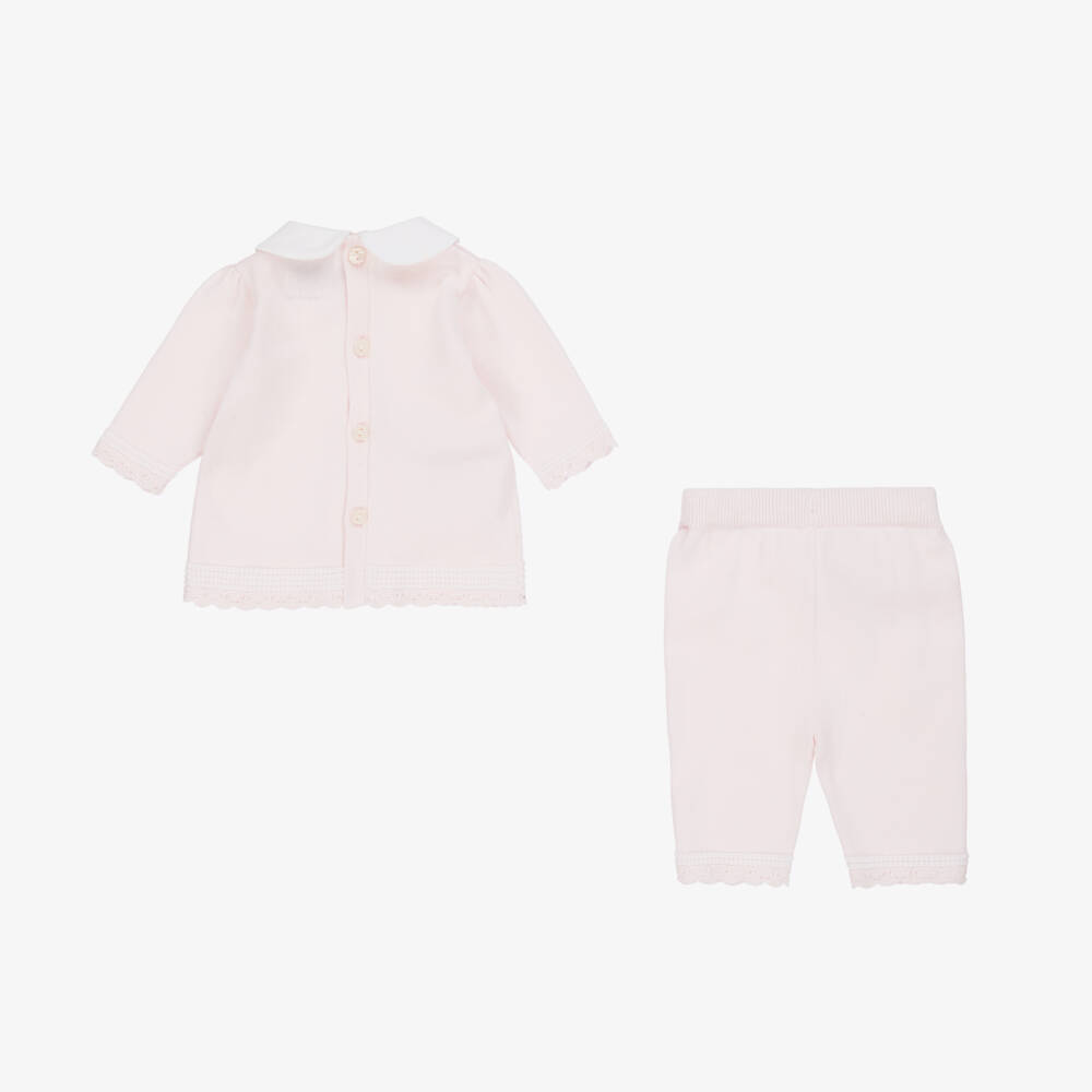 Emile et Rose-Baby Girls Pink Cotton Knit Trouser Set | Childrensalon Outlet
