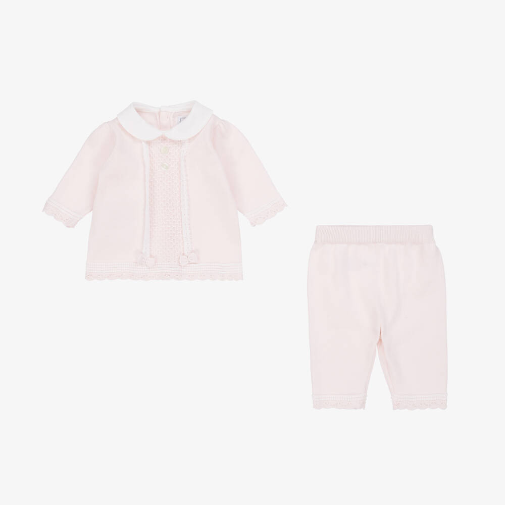 Emile et Rose-Baby Girls Pink Cotton Knit Trouser Set | Childrensalon Outlet