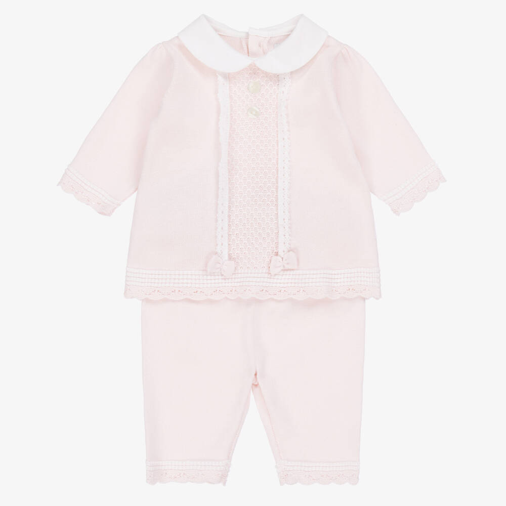 Emile et Rose-Baby Girls Pink Cotton Knit Trouser Set | Childrensalon Outlet