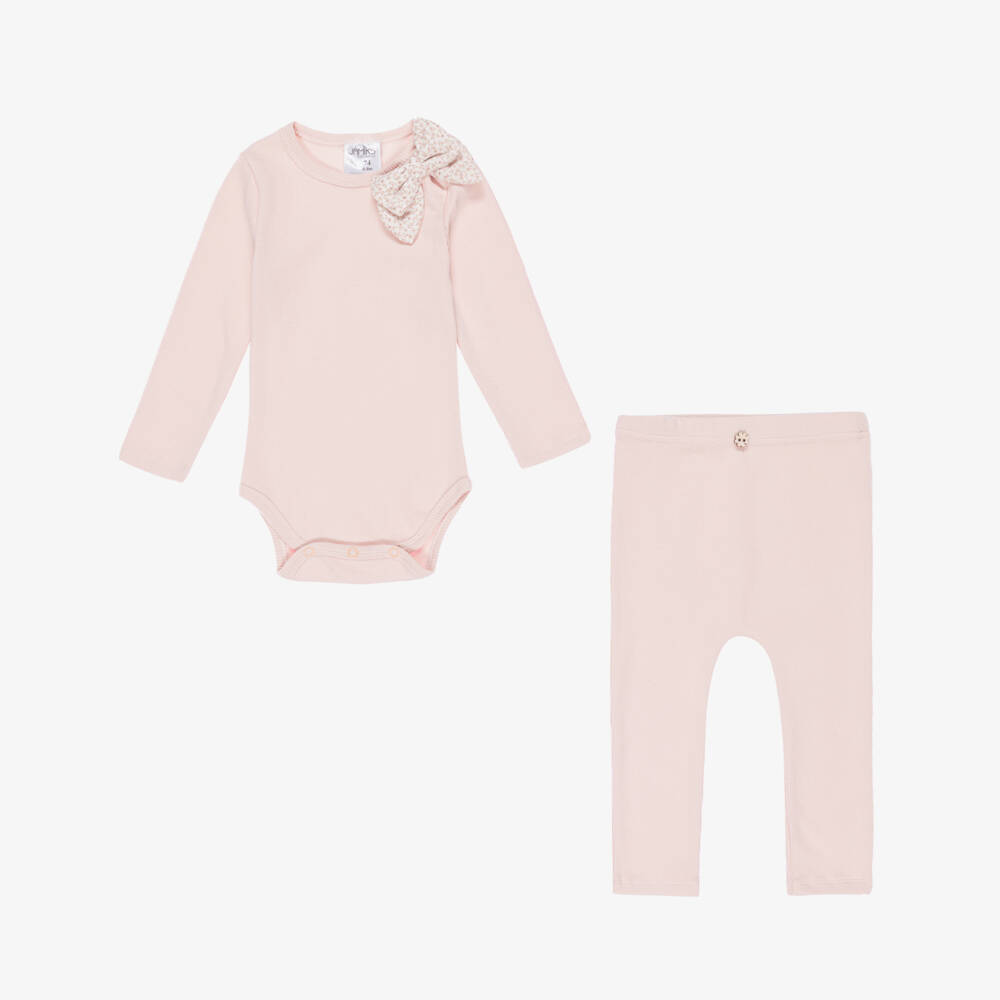 Jamiks-Baby Girls Pink Cotton Leggings Set with Floral Bow | Childrensalon Outlet