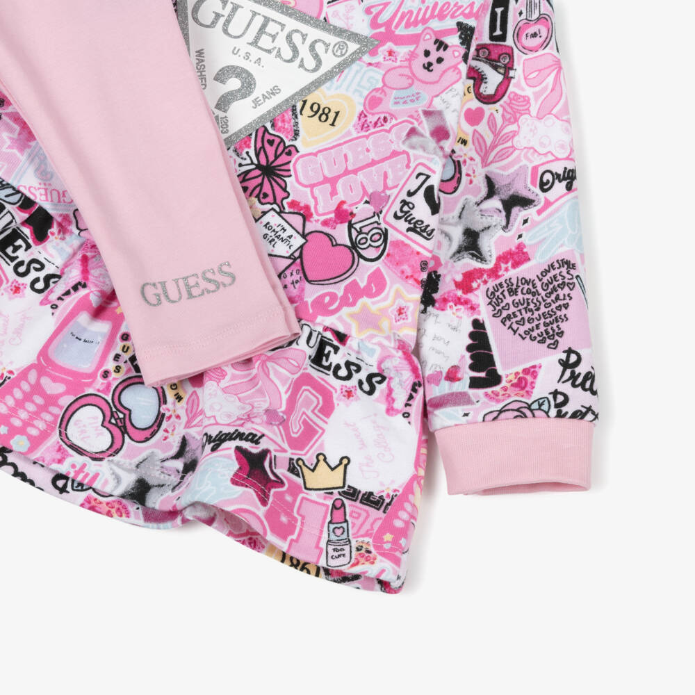 Guess-Baby Girls Pink Cotton Leggings Set with Graphic Logo Print | Childrensalon Outlet