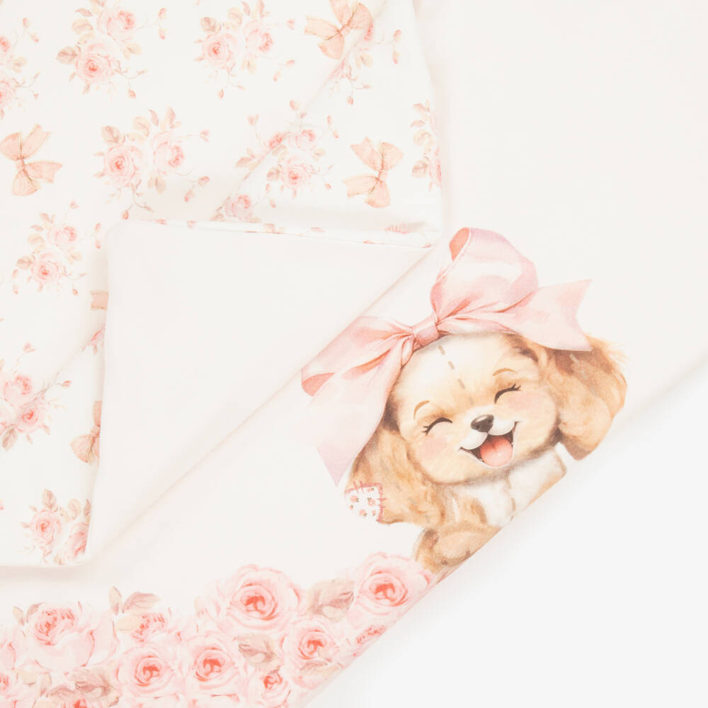 Monnalisa-Baby Girls Pink Cotton Puppy Blanket (90cm) | Childrensalon Outlet