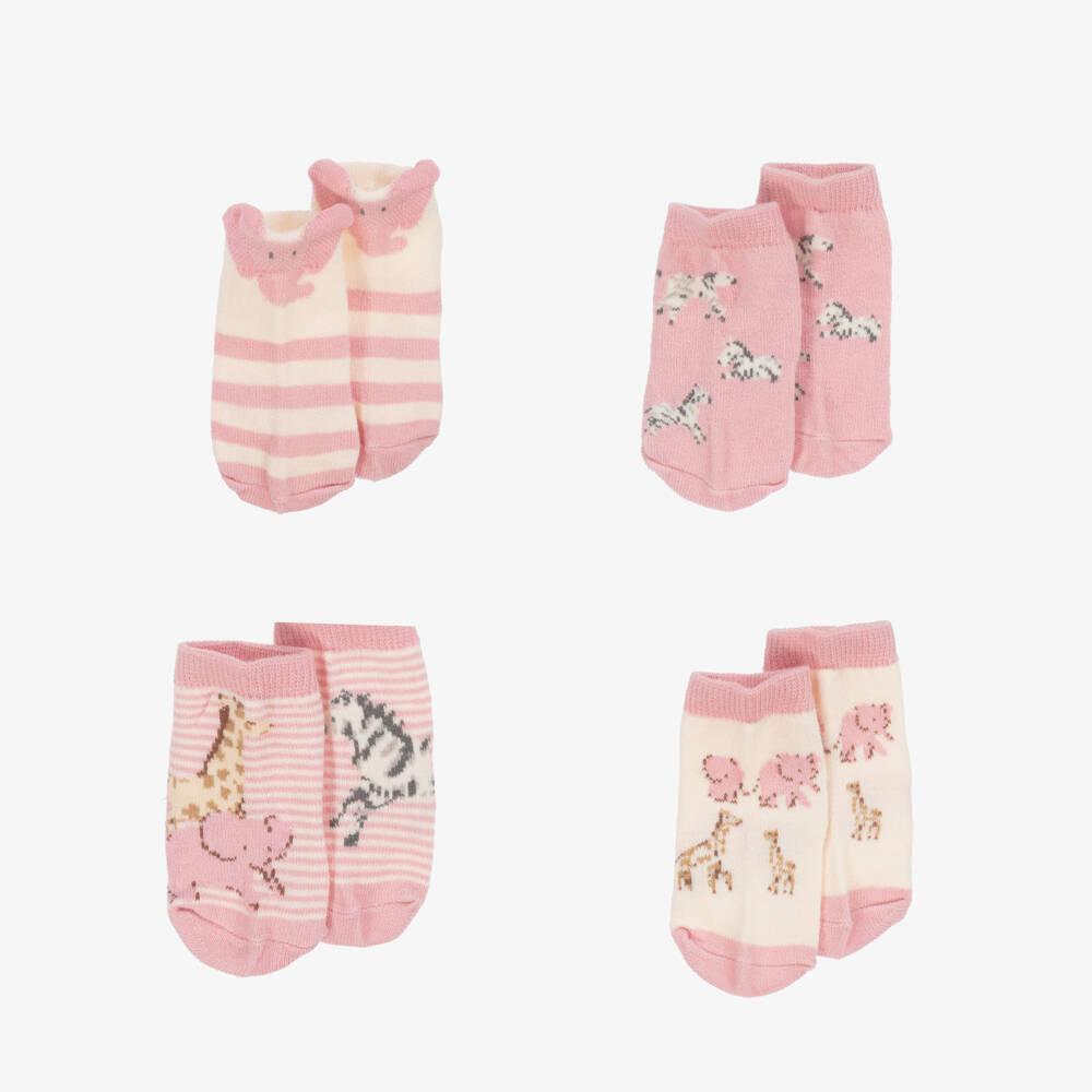 Mayoral Newborn-Baby Girls Pink Cotton Safari Animal Socks (4 Pack) | Childrensalon Outlet