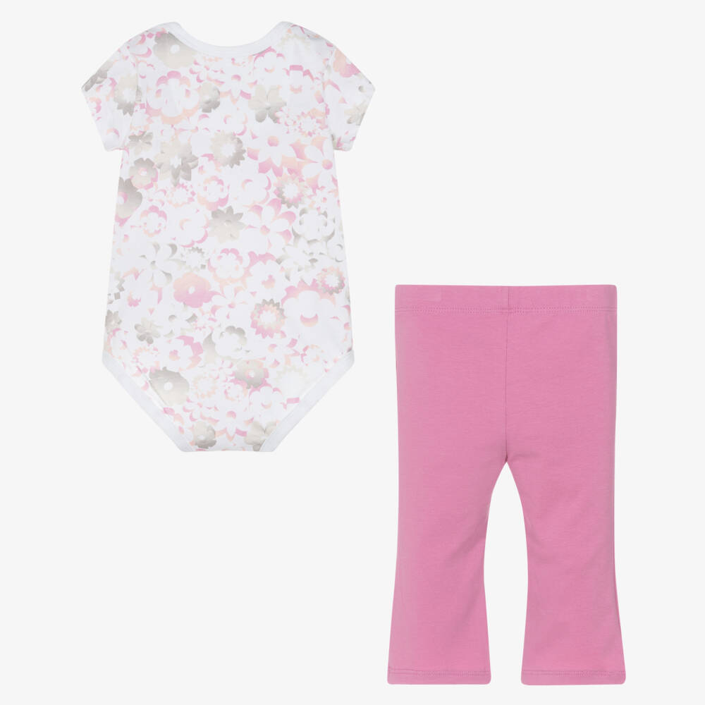 Nike-Baby Girls Pink Cotton Swoosh Logo Floral Leggings Set | Childrensalon Outlet