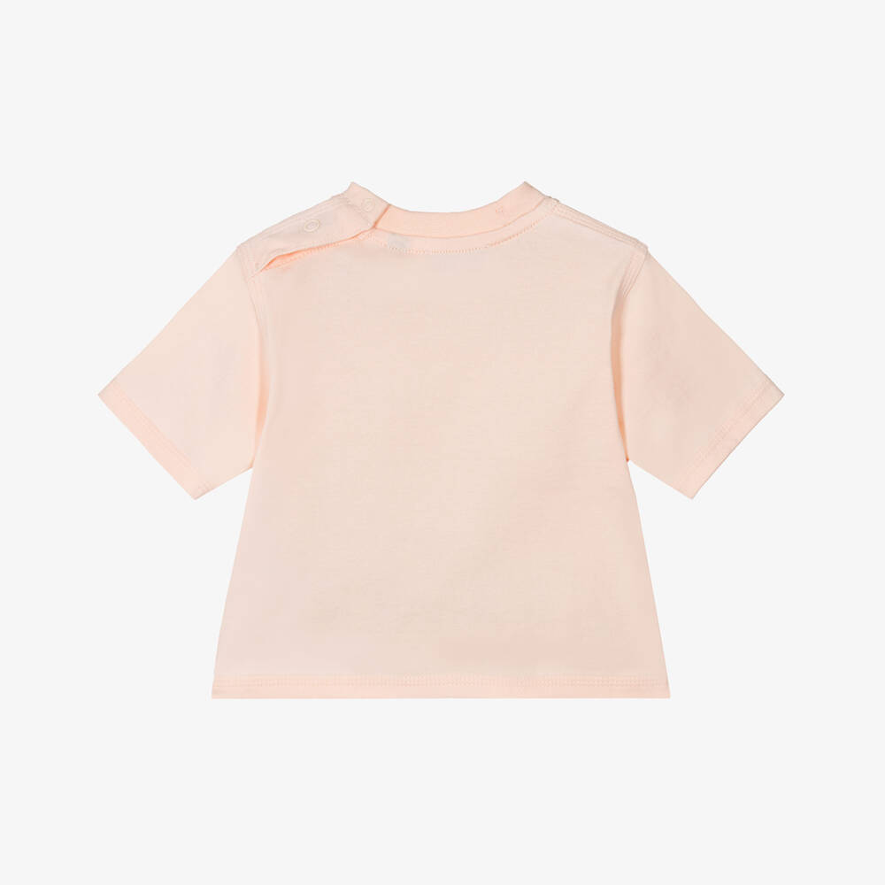 Burberry-Baby Girls Pink Cotton T-Shirt with Umbrella Print | Childrensalon Outlet