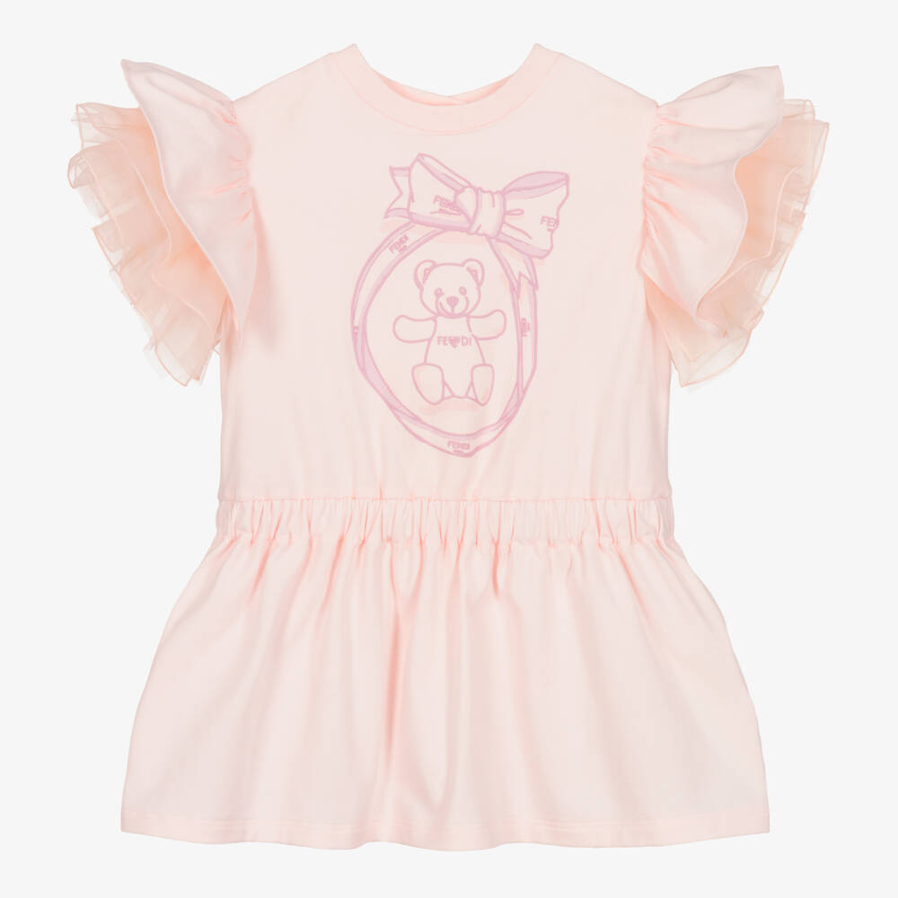 Fendi-Платье с мягким медвежонком для девочек розовое | Childrensalon Outlet