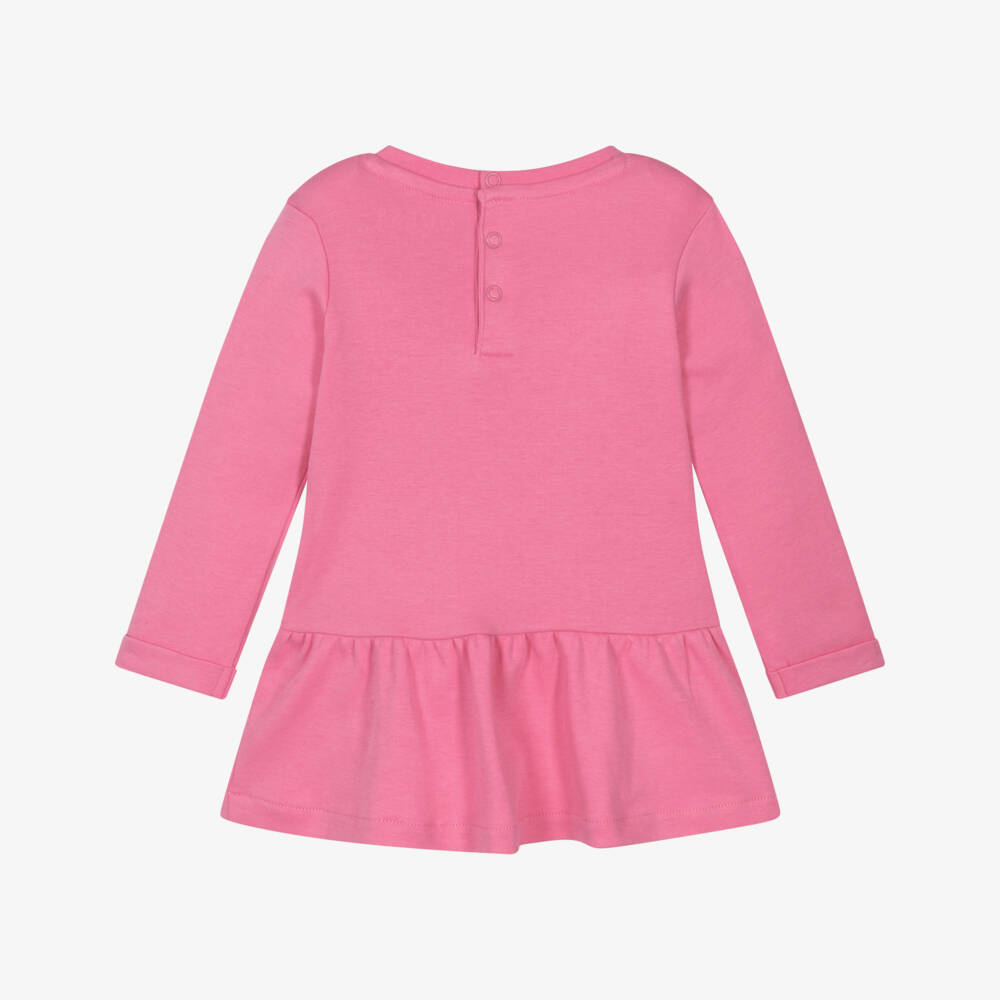 Guess-Baby Girls Pink Cotton Triangle Logo Dress | Childrensalon Outlet