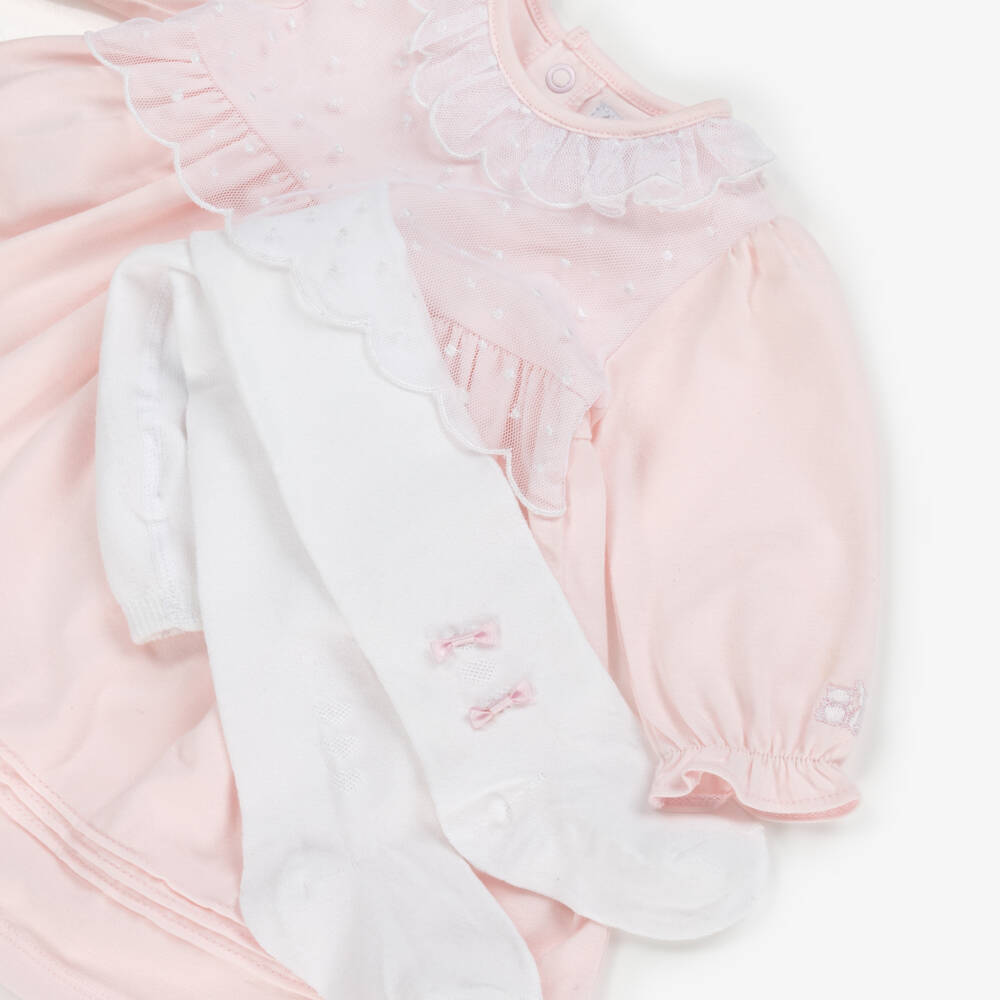 Emile et Rose-Baby Girls Pink Cotton & Tulle Dress Set | Childrensalon Outlet