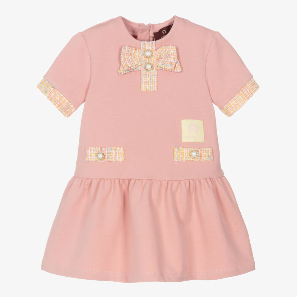 AIGNER-Baby Girls Pink Cotton Tweed Bow Dress | Childrensalon Outlet