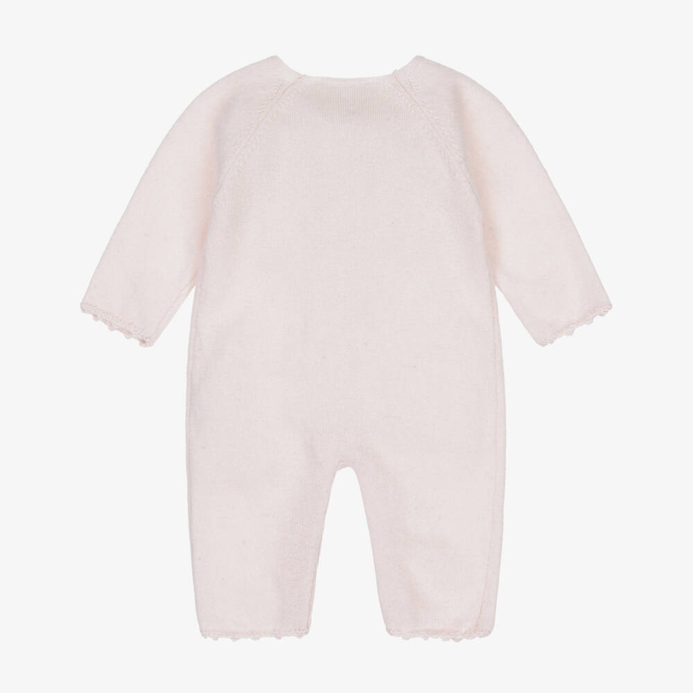 Tartine et Chocolat-Baby Girls Pink Cotton & Wool Hand-Embroidered Romper | Childrensalon Outlet